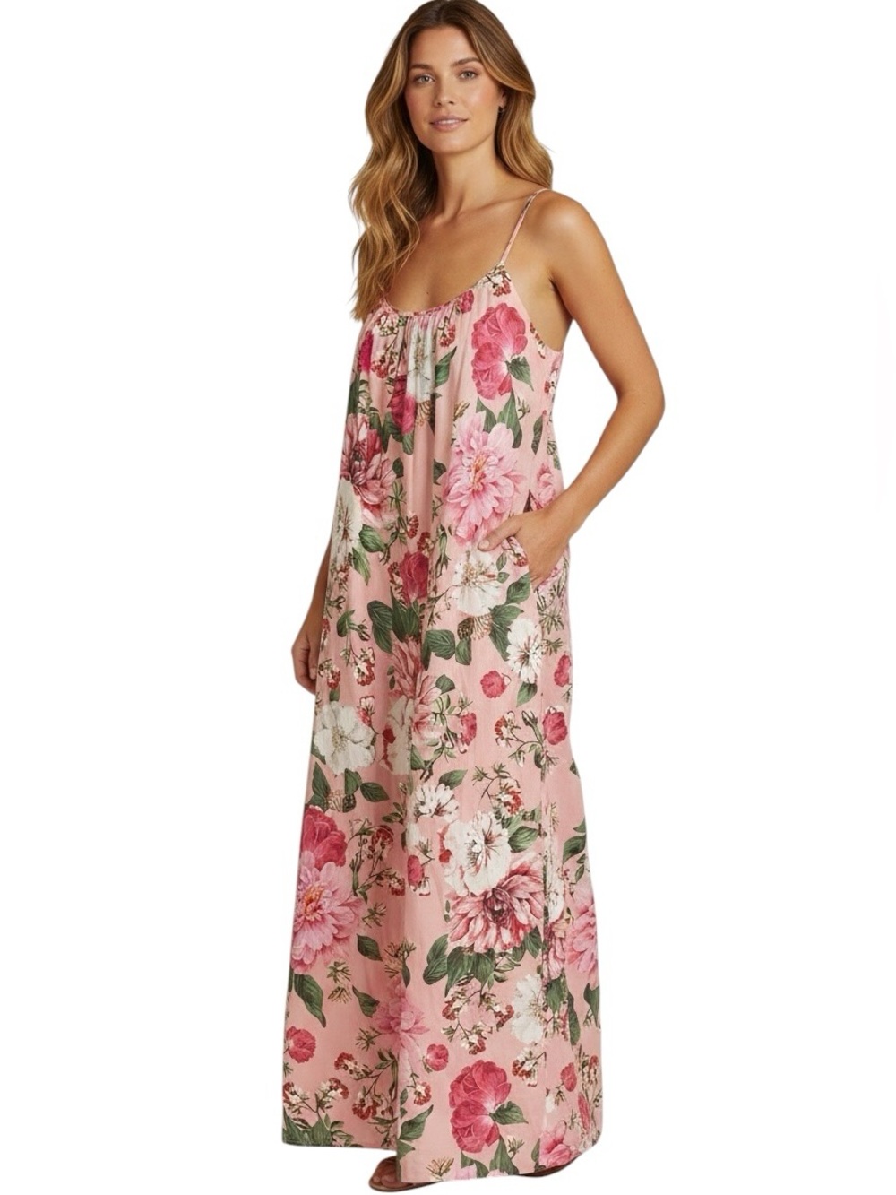 NWT $169 Sam Edelman Floral Trapeze Maxi Gorgeous Blush Pink Sz. L Pockets